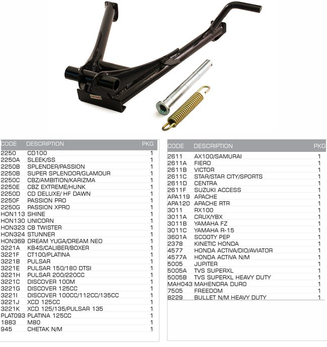 centre stand with pin and spring