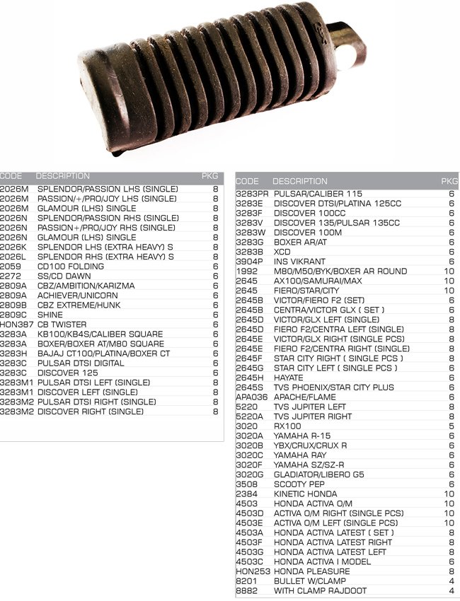 foot rest assy rear foot rest assy rear